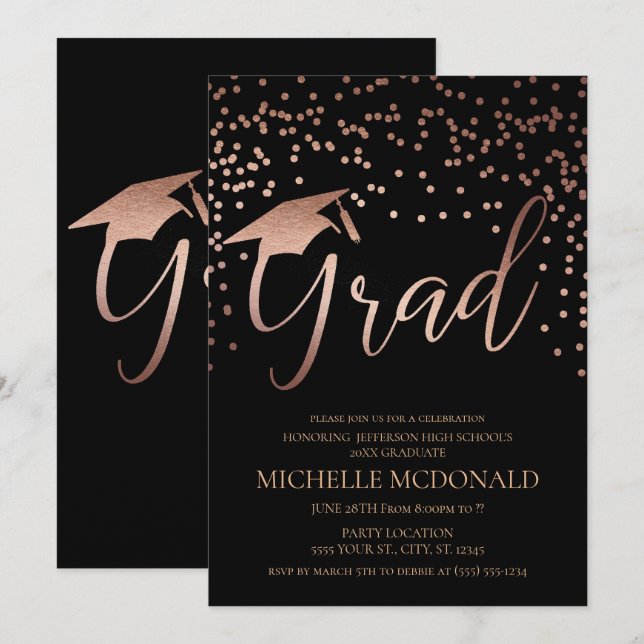 Rose Gold Graduation Party Invitation (Front/Back)