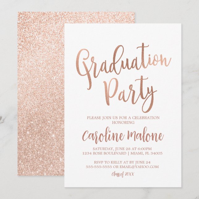 Rose Gold Graduation Party Invitation (Front/Back)