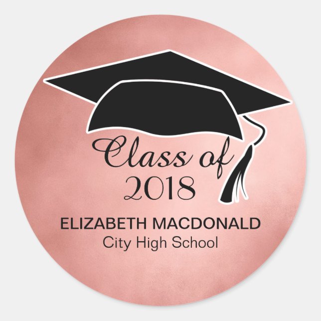 Rose Gold Graduation Sticker Black Mortar Board (Front)