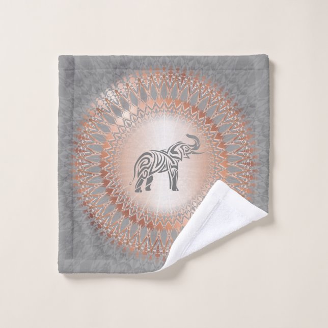 Rose Gold Gray Elephant Mandala Wash Cloth (Wash Cloth)