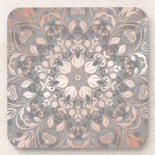 Rose Gold Gray Floral Mandala Coaster