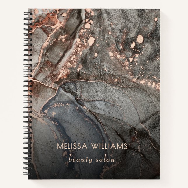 Rose Gold Gray Ink Marble  Notebook (Front)