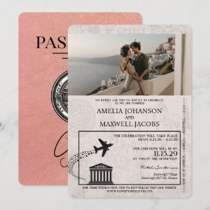 Rose Gold Greece Passport Wedding Invitation