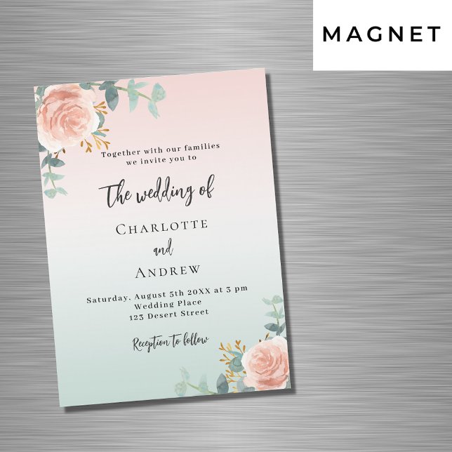 Rose gold green florals luxury wedding magnetic invitation (Creator Uploaded)