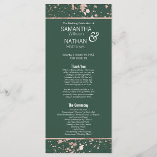 Rose Gold Green Paint Splatters Wedding Program Programme