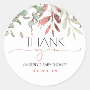 Rose Gold Greenery Baby Shower Classic Round Sticker