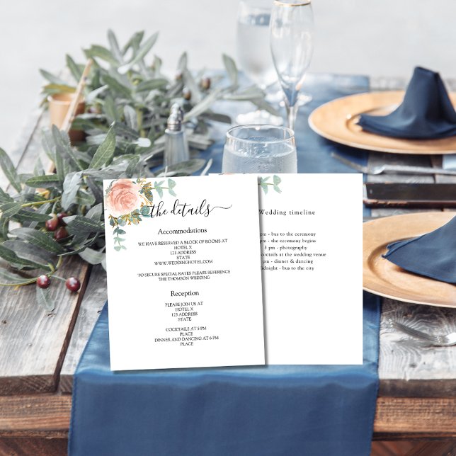 Rose gold greenery budget wedding program details flyer (Creator Uploaded)