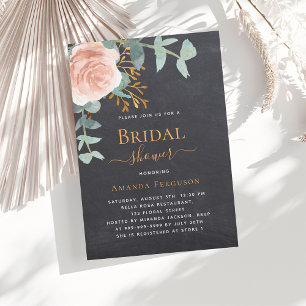 Rose gold greenery chalkboard luxury Bridal Shower Invitation
