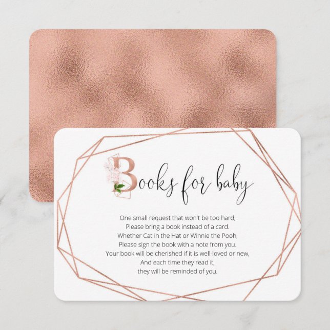 Rose gold greenery geometric floral books for baby enclosure card (Front/Back)
