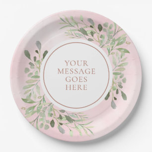 Rose Gold Greenery Leaves Celebration Paper Plate