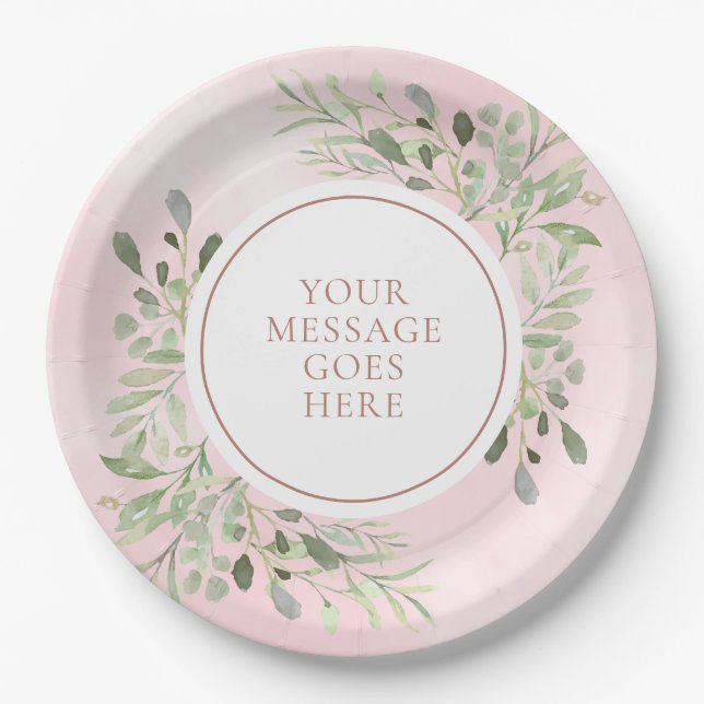 Rose Gold Greenery Leaves Celebration Paper Plate (Front)