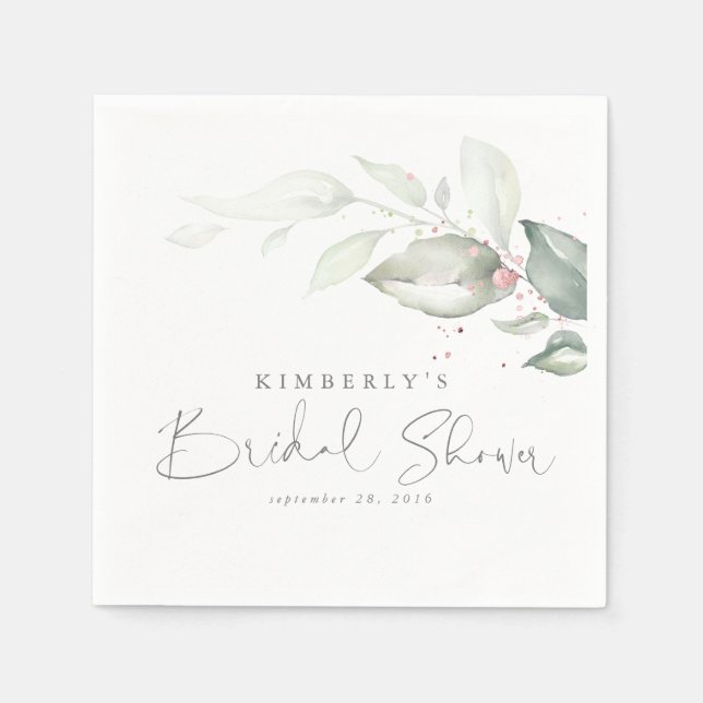 Rose Gold Greenery Leaves Elegant Bridal Shower Napkin (Front)