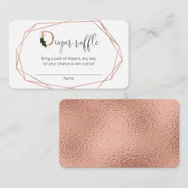 Rose gold greenery modern diaper raffle cards (Front/Back)