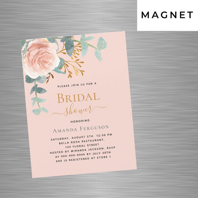 Rose gold greenery peach luxury Bridal Shower Magnetic Invitation (Creator Uploaded)