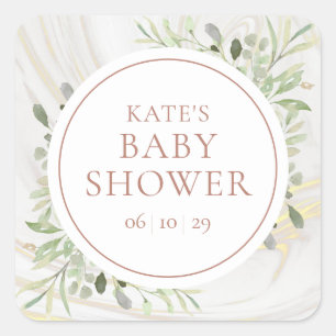 Rose Gold Greenery Watercolour Baby Shower Square Sticker