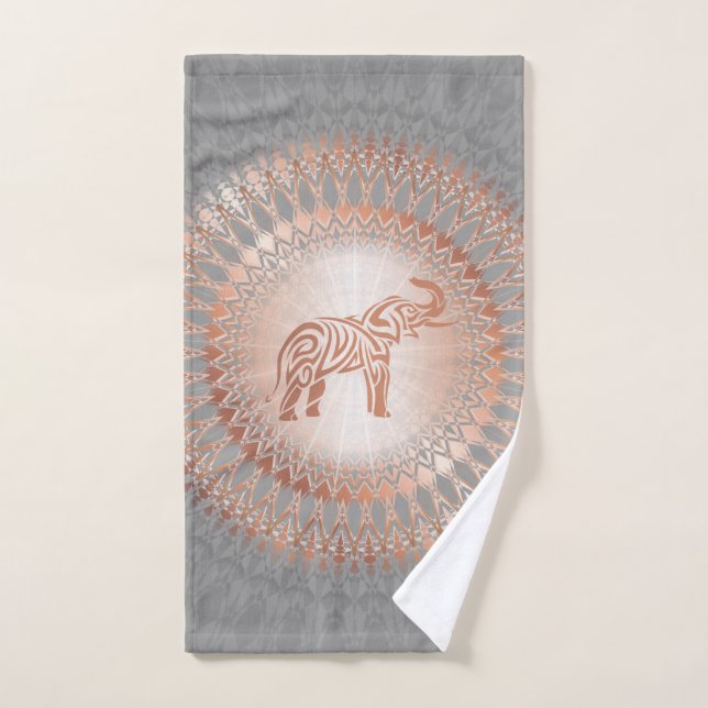 Rose Gold Grey Elephant Mandala Hand Towel (Hand Towel)