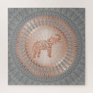 Rose Gold Grey Elephant Mandala Jigsaw Puzzle