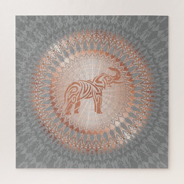 Rose Gold Grey Elephant Mandala Jigsaw Puzzle (Vertical)