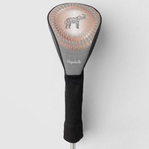Rose Gold Grey Elephant Mandala Monogram Golf Head Cover
