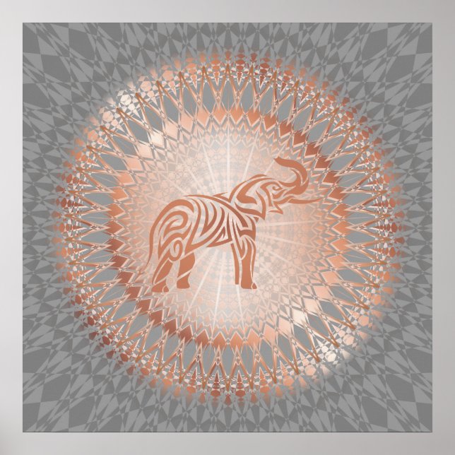 Rose Gold Grey Elephant Mandala Poster (Front)