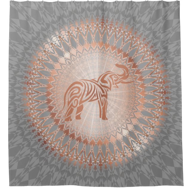 Rose Gold Grey Elephant Mandala Shower Curtain (Front)