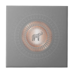 Rose Gold Grey Elephant Mandala Tile