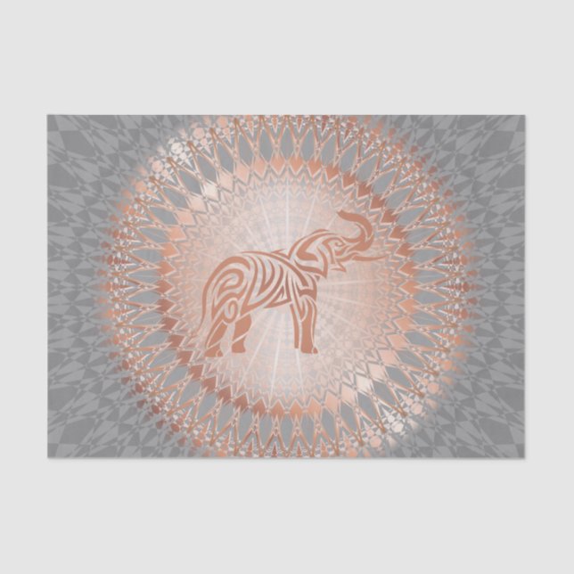 Rose Gold Grey Elephant Mandala Tissue Paper (Front)