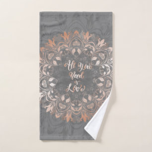 Rose Gold Grey Floral Mandala Love Hand Towel
