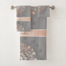 Rose Gold Grey | Floral Mandala | Monogram