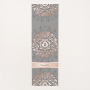 Rose Gold Grey Floral Mandala Monogram  Yoga Mat