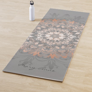 Rose Gold Grey Floral Mandala Monogram Yoga Mat