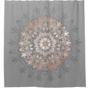 Rose Gold Grey Floral Mandala Shower Curtain