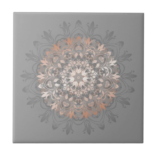 Rose Gold Grey Floral Mandala Tile (Front)
