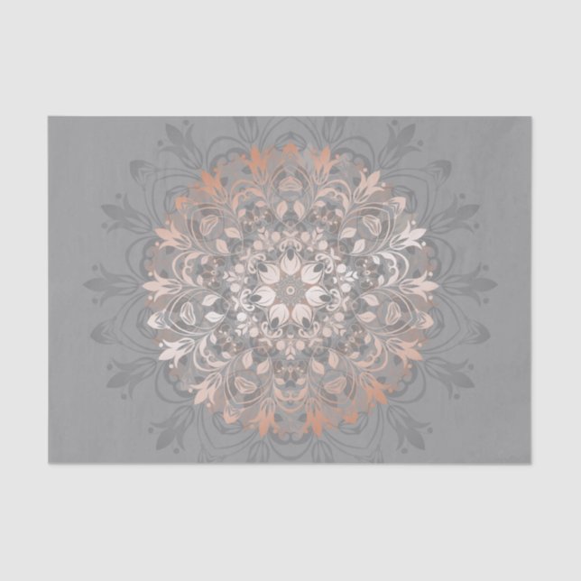 Rose Gold Grey Floral Mandala Tissue Paper (Front)