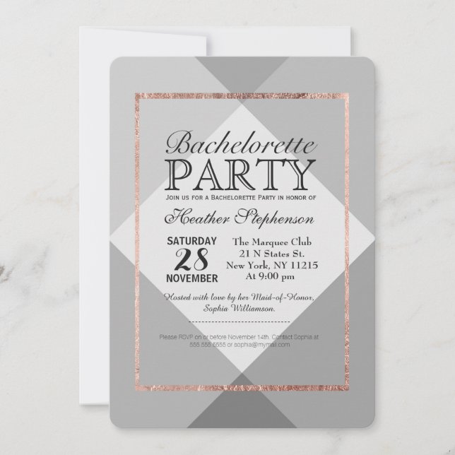 Rose Gold Grey Geo Bachelorette Party Invitations (Front)