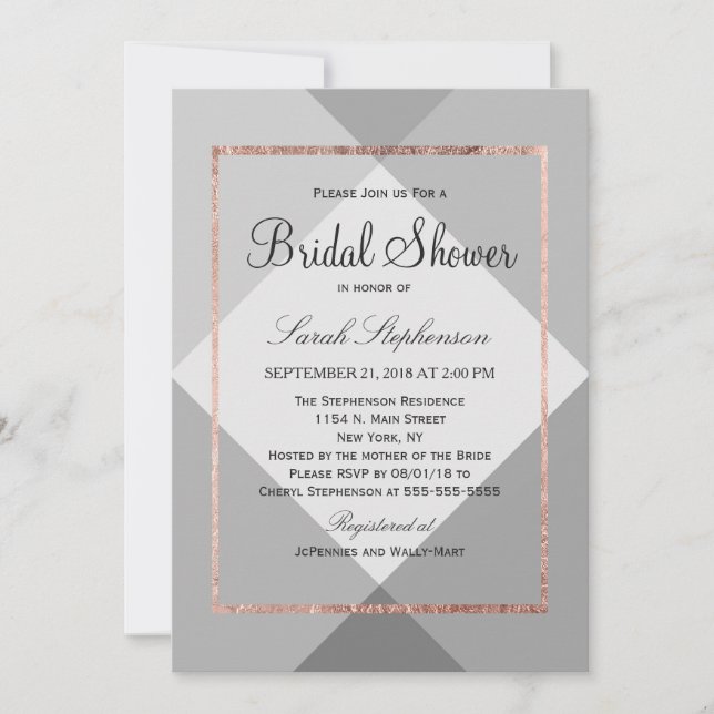 Rose Gold Grey Geo Bridal Shower Invitations (Front)