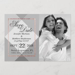 Rose Gold Grey Geo Save the Dates Invitation