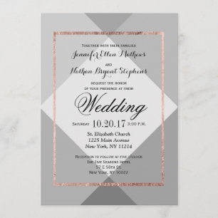 Rose Gold Grey Geo Wedding Invitations