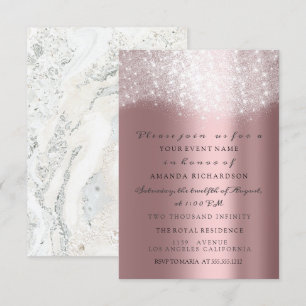 Rose Gold Grey Glitter Marble Confetti Elegant Invitation