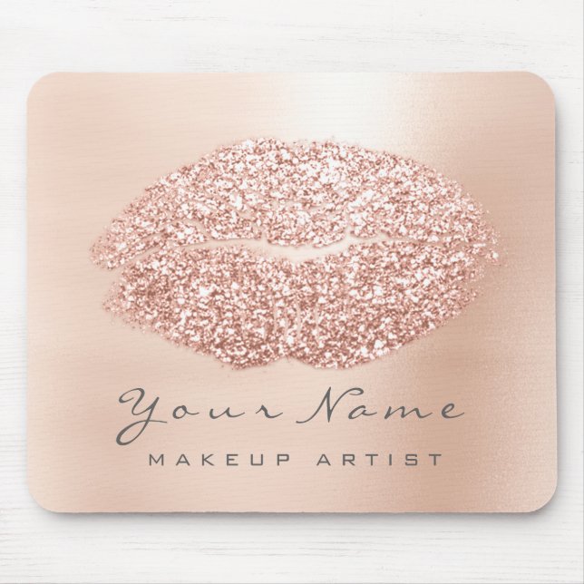 Rose Gold Grey Grey  Glitter Name Makeup Lips Kiss Mouse Mat (Front)