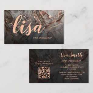 Rose Gold Grey Ink Marble Scan QR Code Business Ca Card