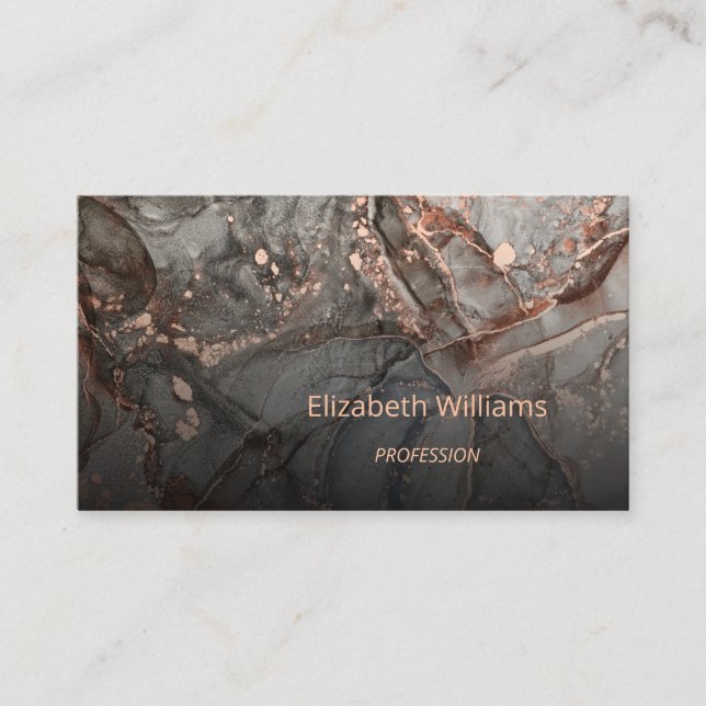 Rose Gold Grey Ink Marble Scan QR Code Business Card (Front)