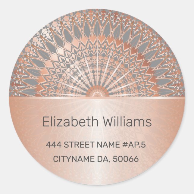 Rose Gold Grey Mandala Address Label (Front)