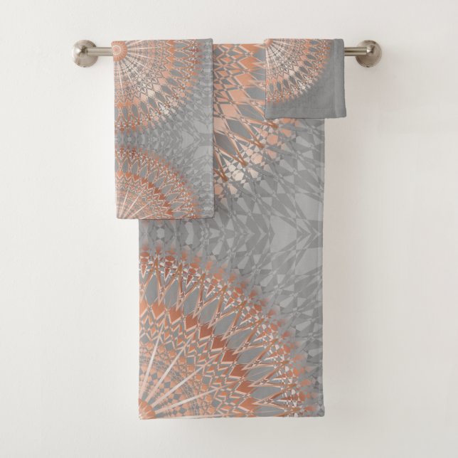 Rose Gold Grey Mandala Bath Towel Set (Insitu)