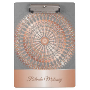 Rose Gold Grey Mandala Clipboard