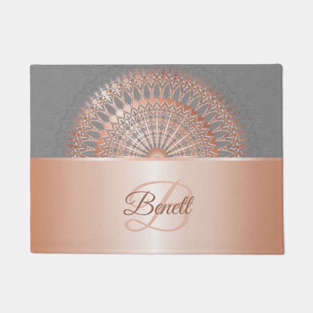 Rose Gold Grey Mandala Doormat (Front)