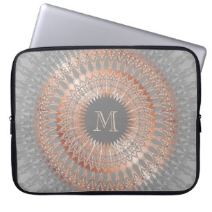 Rose Gold Grey Mandala Monogram Laptop Sleeve