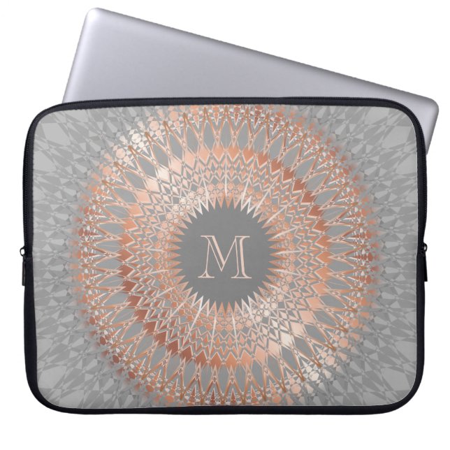 Rose Gold Grey Mandala Monogram Laptop Sleeve (Front)