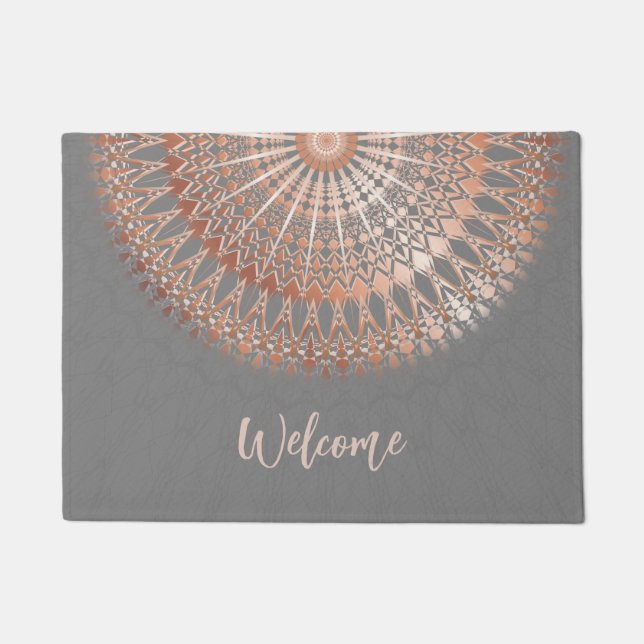 Rose Gold Grey Mandala Welcome Doormat (Front)