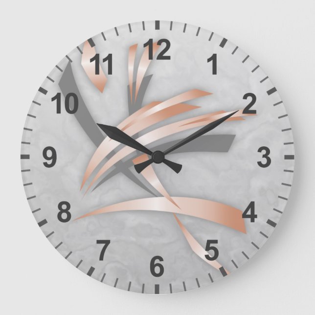Rose Gold Grey Marble Abstract Art  Large Clock (Front)